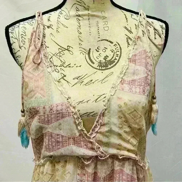 Blue B Collection Women Boho Ruffle Patchwork Floral Mini Dress Size L - Picture 6 of 16